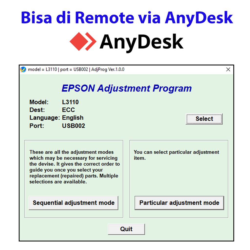 Paket Resetter Epson L3110 L3150 & Bonus Resetter Varian L100 L120 L13