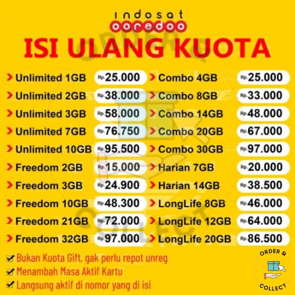 Kuota Indosat Murah Bukan GIFT Freedom Unlimited Combo Menambah Masa Aktif Proses Cepat