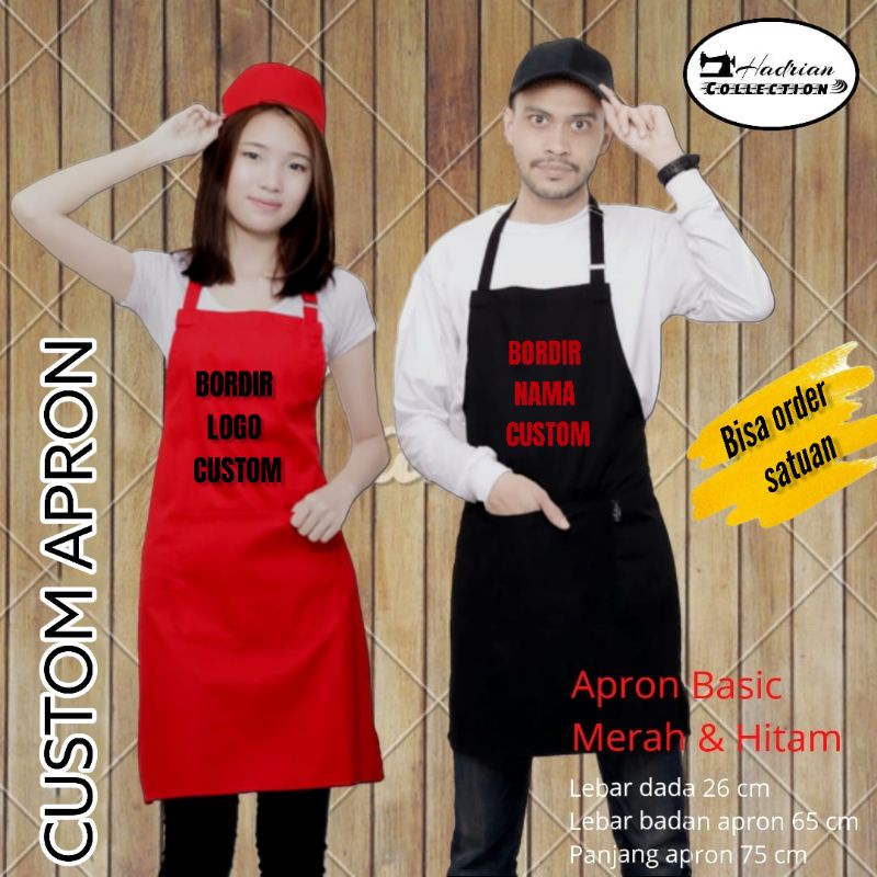 Jual Celemek Apron Custom Celemek Bordir Logo Topi Koki Polos Dan