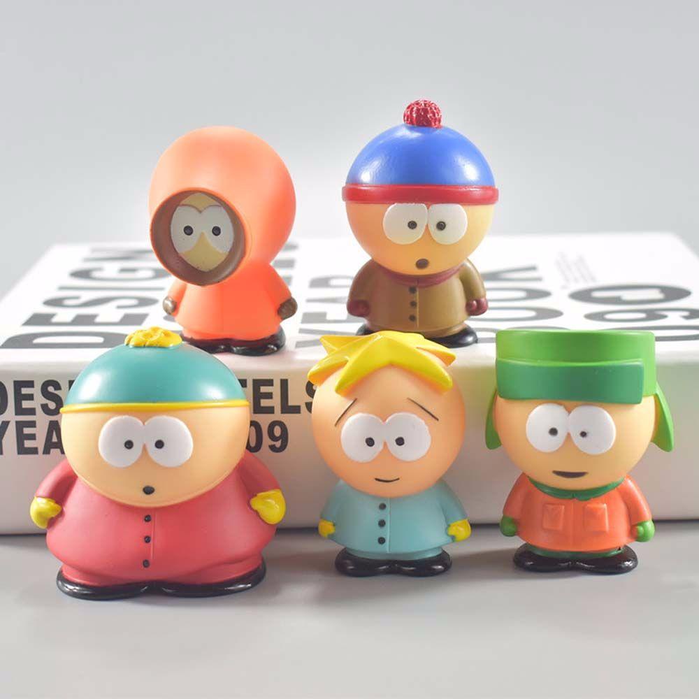 Patung QUINTON The South Park Kartun 5pcs /set Southern Park Kyle Dekorasi Desktop Model Anime Kenny Figure Mainan