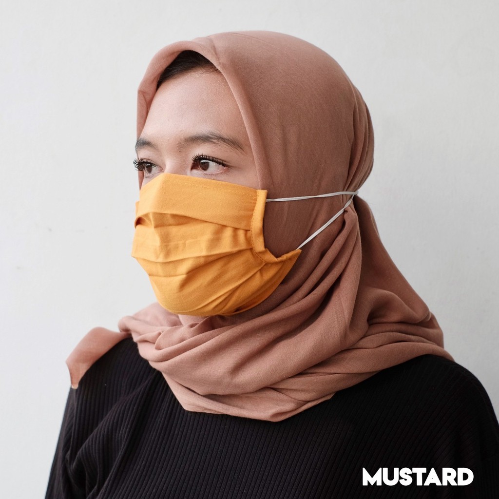 Masker Kain Hijab Polos Headloop Tali Karet 1ply - Kuning