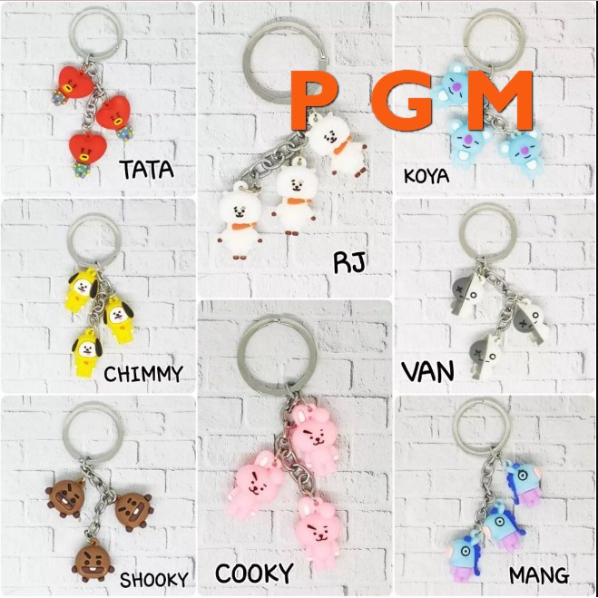 GANTUNGAN KUNCI MINI TRIPLE BTS BT21 KPOP / KEY CHAIN MINI BT21 BTS / GANTUNGAN KUNCI BTS BT21 BISA COD ( BAYAR DI RUMAH )