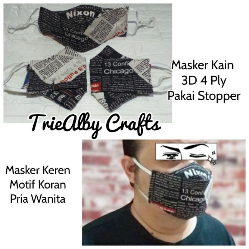 MASKER KAIN 3D 4 PLY PRIA WANITA MOTIF KORAN ANTI MELOROT, MASKER MURAH BERKUALITAS, MASKER PAKAI ST