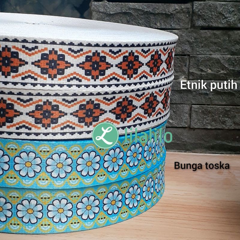 WEBBING MOTIF 4 CM / BAHAN TALI TAS MOTIF (TANPA KAITAN)