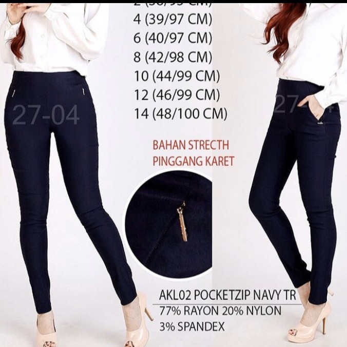 celana panjang wanita pinggang karet anne klein spandex