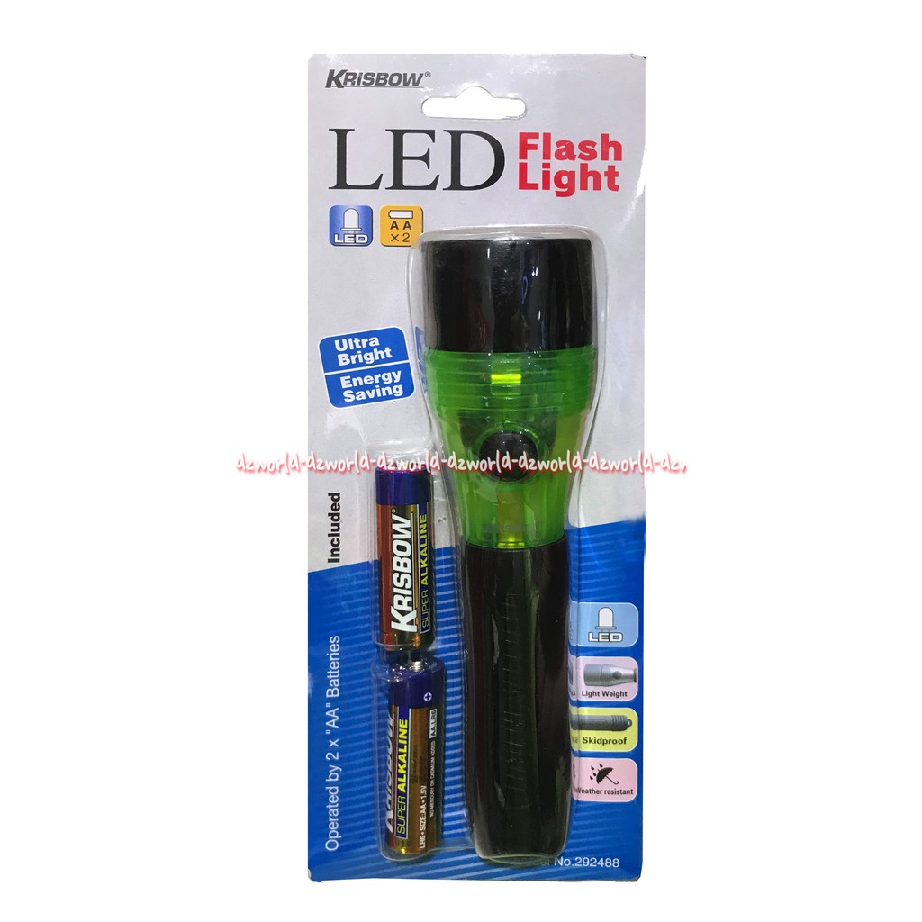 Krisbow Flash Light Senter Led Senter Baterai Dengan Desain Minimalis Hijau