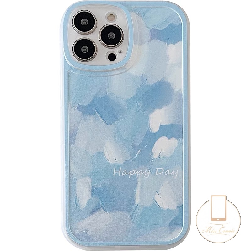 IPHONE Lukisan Tinta Sederhana Shockproof Case Kompatibel Untuk Iphone11 13 12 14 Pro MAX XR X XS MAX 8 7Plus 8Plus 6 6S Plus SE 2020biru Bulat Pelindung Lensa Anti Jatuh Lembut TPU Penutup Belakang