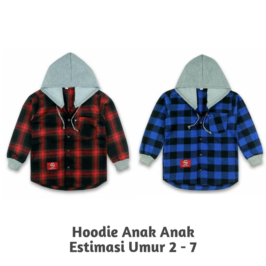KEMEJA ANAK LAKI LAKI LENGAN PANJANG MOTIF KOTAK KOTAK FLANEL USIA 2-7 BAJU HOODIE