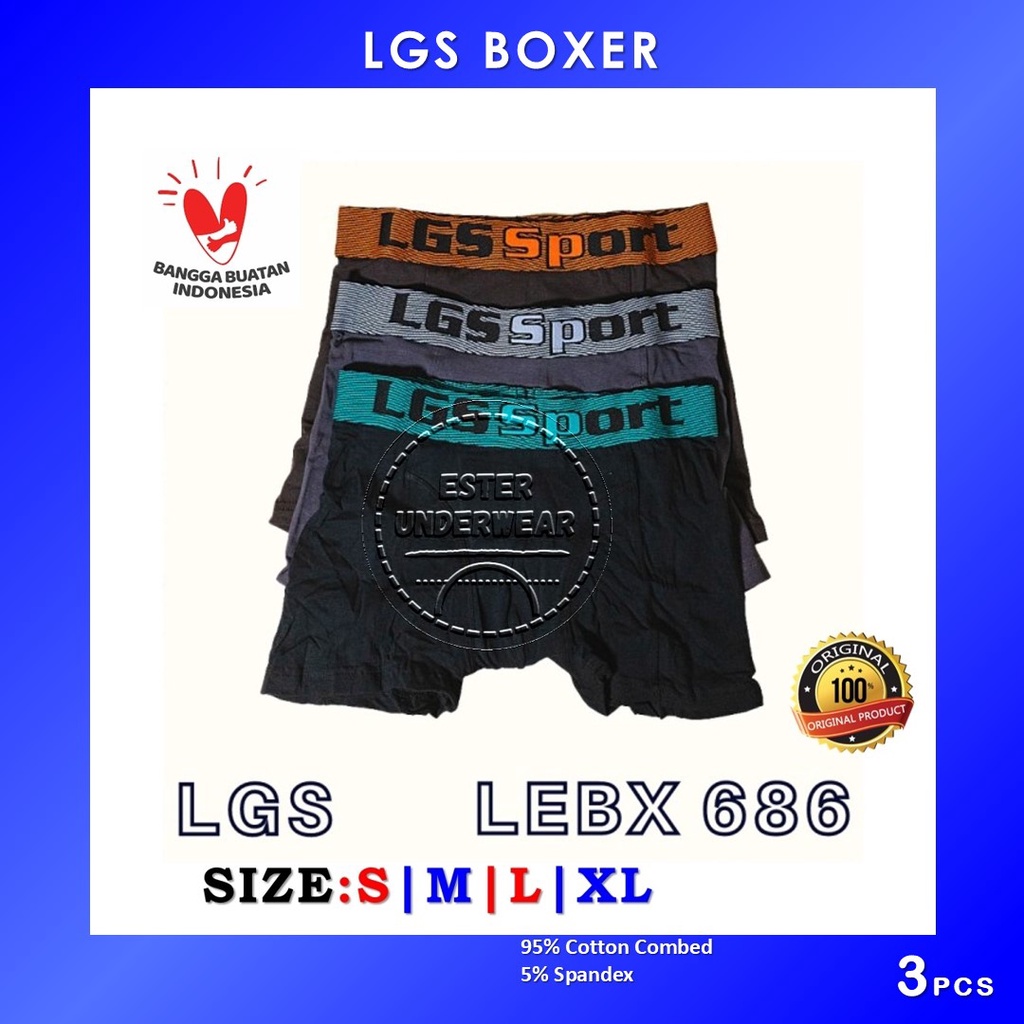 Celana Boxer Pria LGS 686 | Celana Boxer LGS LEMN 686 ISI 3 Pcs