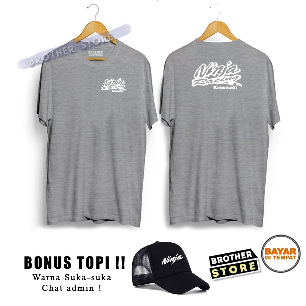 Bonus Topi !! Kaos Distro Pria Kawasaki Racing White Premium