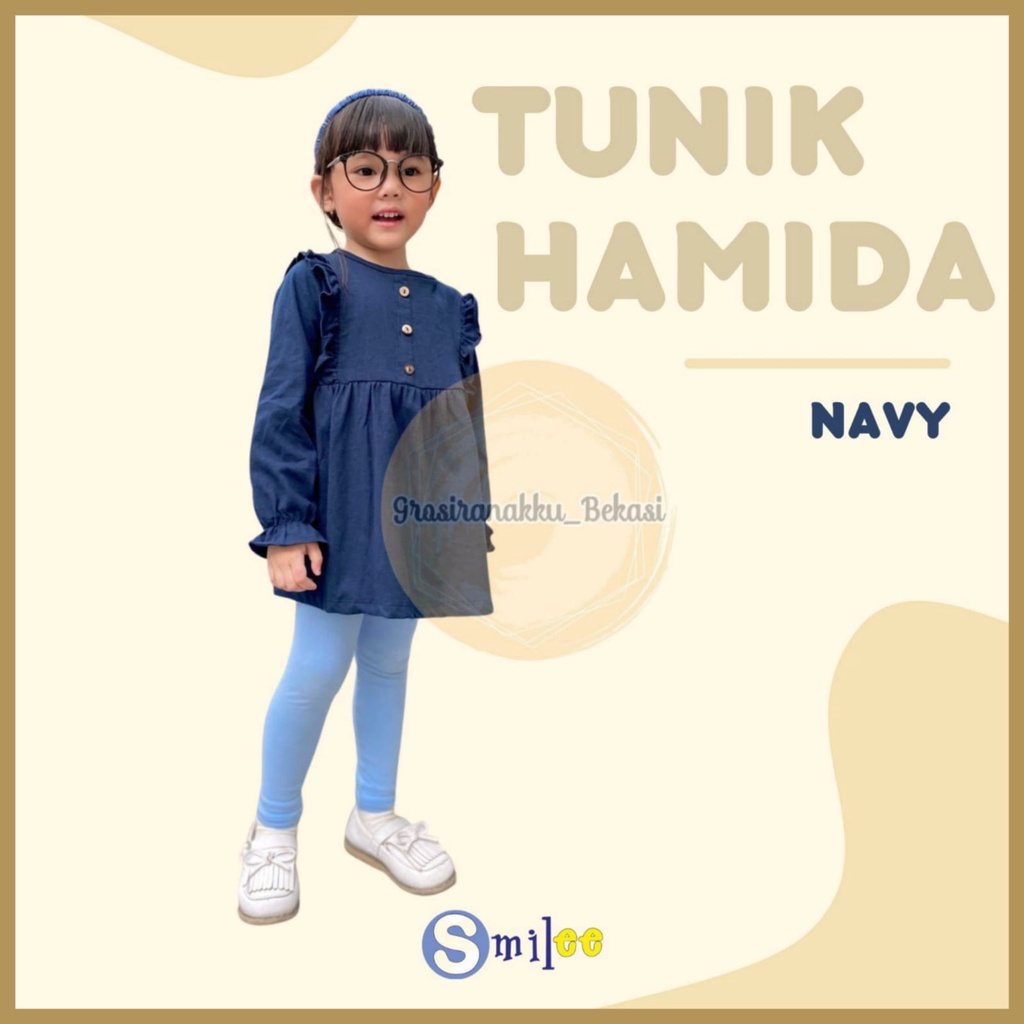 Tunik Anak Kaos Smilee Hamida Warna Navy Size 1-5Tahun