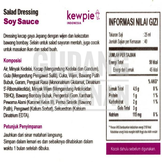 

KEWPIE SALAD DRESSING SOY SAUCE 1 LITER - PACK STANDARD