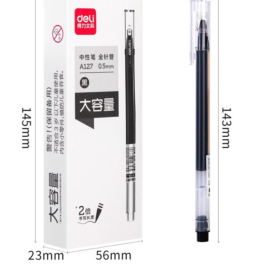 

LY4♢ Deli Gel Pen / Pulpen Gel 0.5mm Tinta Hitam Isi 12 pcs Tinta Banyak Dengan Tutup ATK Kantor A127 Barang Bagus