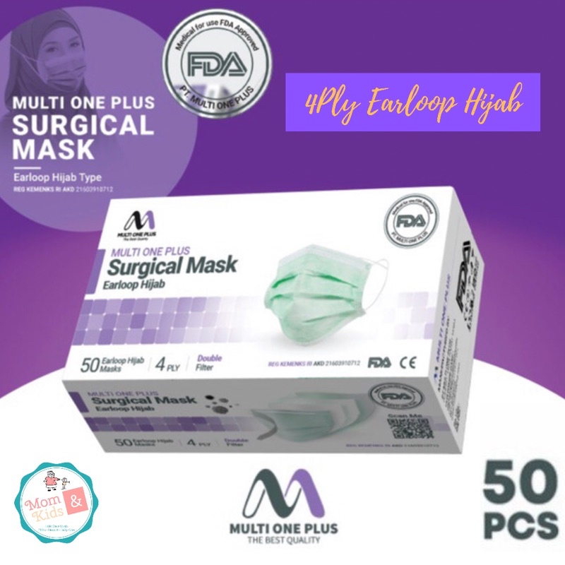 Masker Surgical Hijab Multi One Plus 4 Ply (50 pcs)