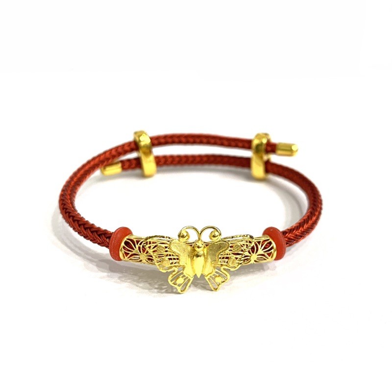 Gelang Tali Pandora Adjustable Set Liontin Emas Asli Kadar 875 Model Kupu-kupu