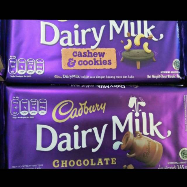 

Coklat Cadbury dairy milk 165gr ( cashew dan cookies /chocolate milk )