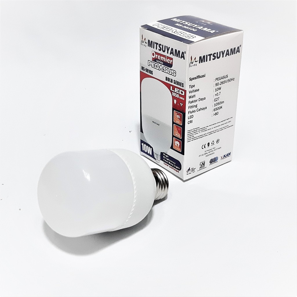 Bohlam Fitting Mitsuyama LED 10 Watt Super Terang Cahaya Putih Pegasus MS-9810G