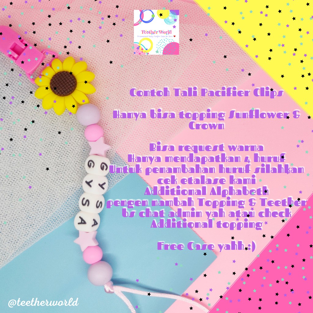 (PROMO FREE CASE) Pacifier Clips / Tali Dot / Tali Empeng Lucu Custom Nama Teetherworld-Gysa
