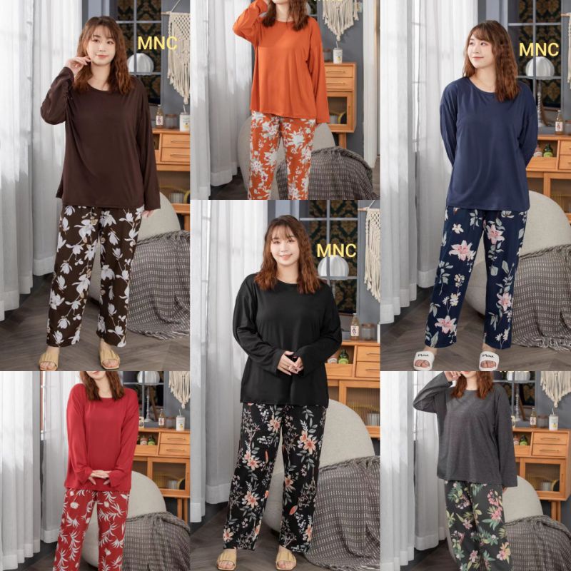 RULIF Piyama Pp baju tidur wanita lengan panjang import spandek super jumbo