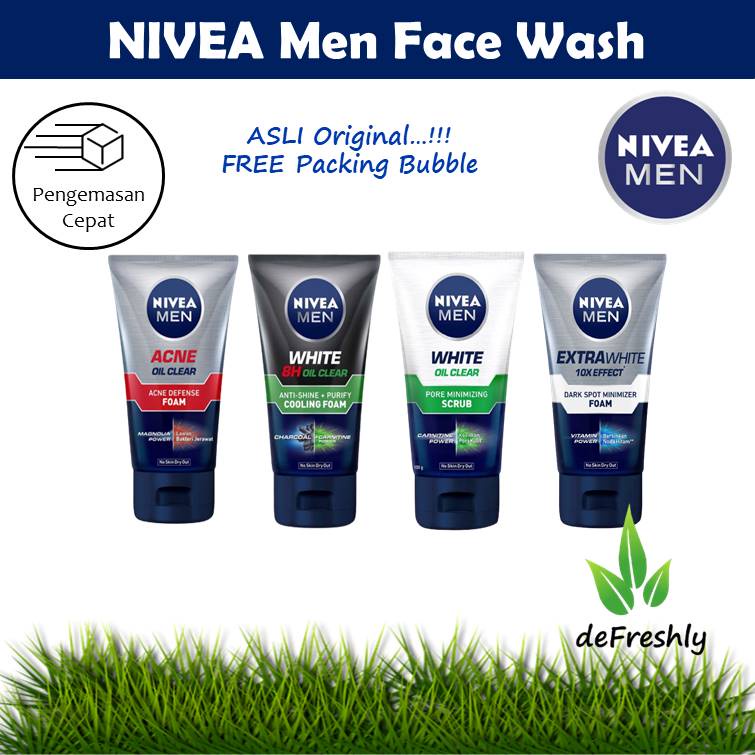 ❤ defreshly ❤ NIVEA MEN Facial Foam - Extra White 10 Effect Dark Spot Minimizer | Acne Oil Clear  | White 8H Oil Clear Anti Shine Purify | White Oil Clear Pore Minimizing Scrub | Acne 8H