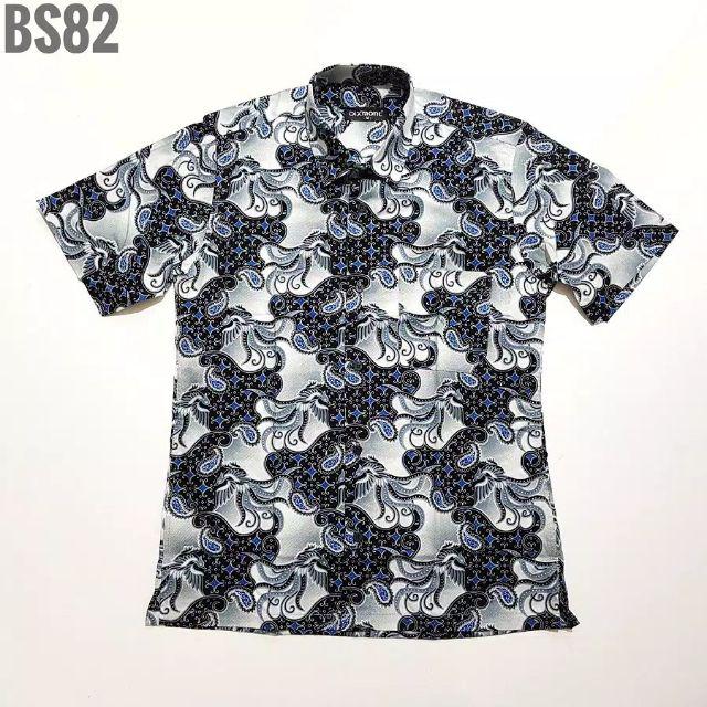 Kemeja Batik Pria Lengan Pendek Bs82 Katun Motif Modern Dixmont Semi Slimfit