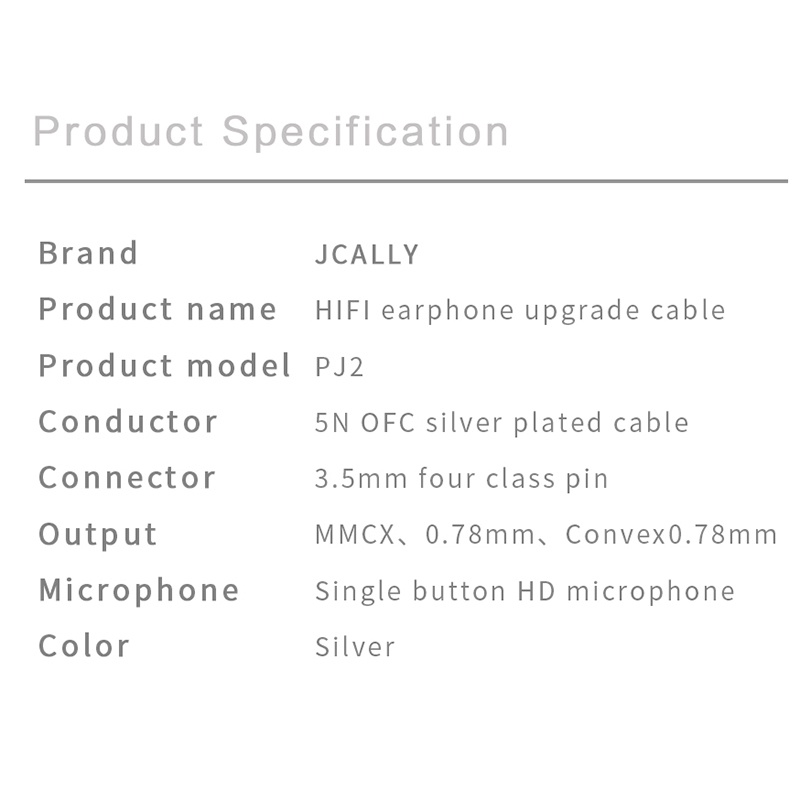 Jcally PJ2 Silver Plated Upgrade Cable wire 5N OFC Oxygen-free copper 0.78mm QDC MMCX Cable with Microphone for kz trn