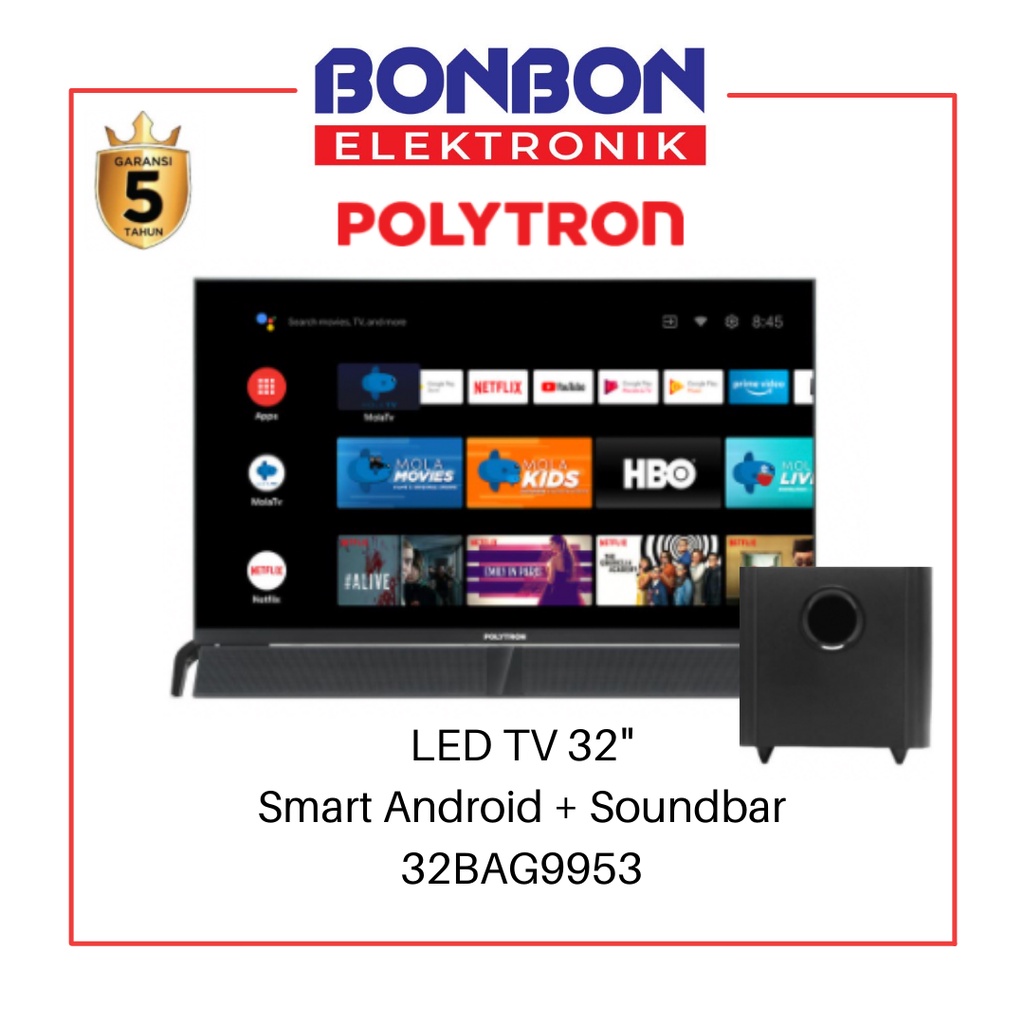 Polytron LED Smart Android TV 32 Inch PLD 32BAG9953 / 32BAG5959 Cinemax Soundbar