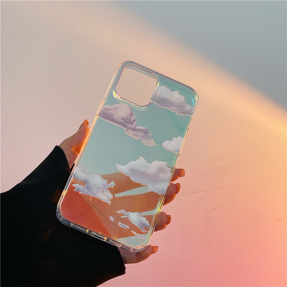 【COD Tangding】IPhone11/11pro/12/12pro Transparent Laser Rainbow Gradient Cloud Pattern Soft Protect Phone Case Cover