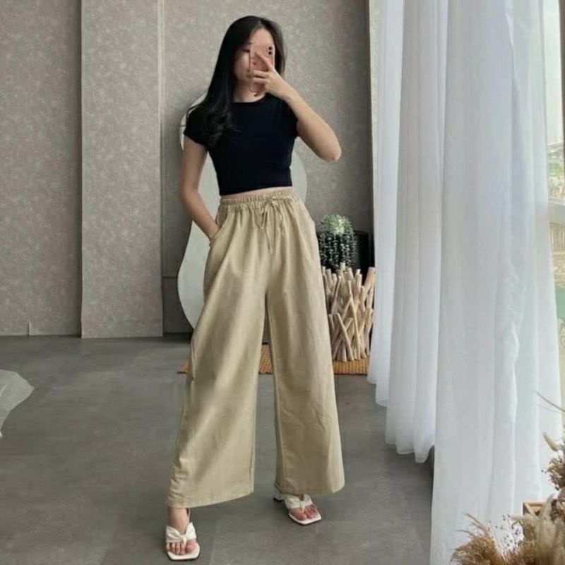 KULOT LINEN / CELANA KULOT WANITA LINEN RAMI / KULOT CRINKLE / RUBY SEOUL YUKA KULOT HIGHWAIST KOREAN STYLE