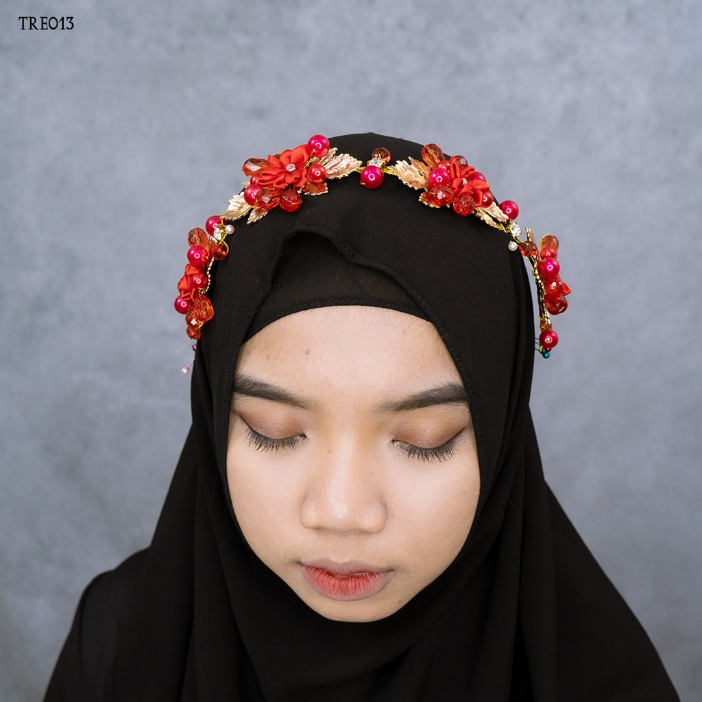 [SIAP KIRIM] SET TIARA HEADPIECE ASESORIS PERNIKAHAN BUNGA RED TRE013