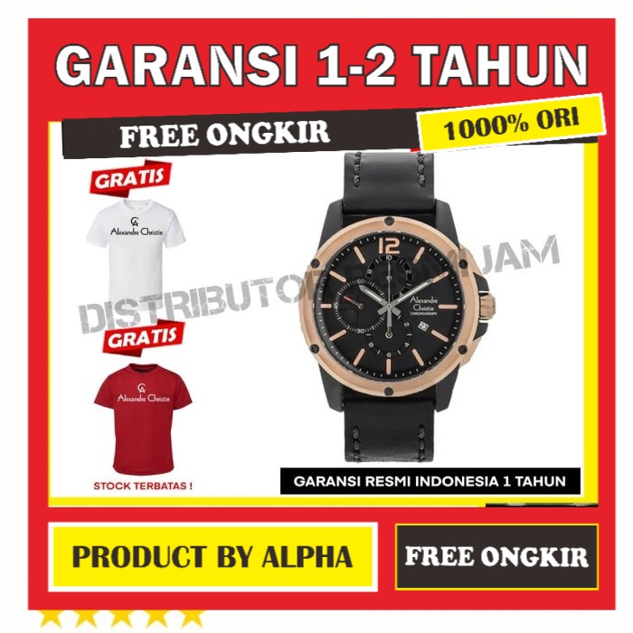 JAM TANGAN ORIGINAL ALEXANDRE CHRISTIE AC 6486 6486MC AC6486MC BLACK ROSEGOLD GARANSI RESMI ORI PRIA