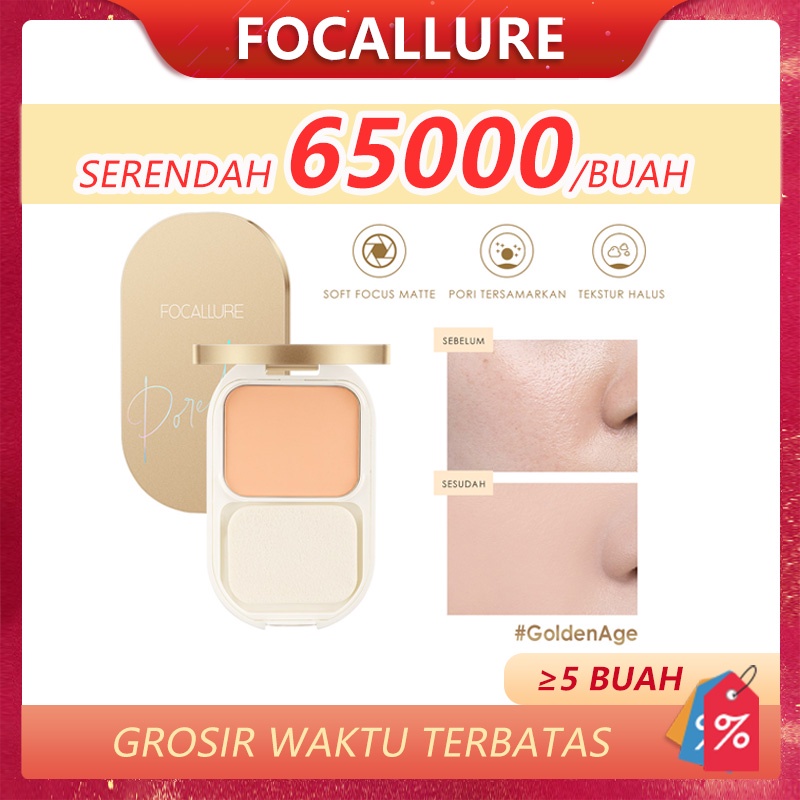 FOCALLURE #GoldenAge Poreless Bedak Padat Compact Powder Waterproof Matte Pressed Powder