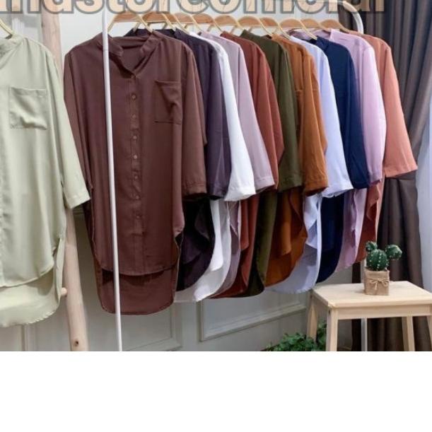 ♗ Kemeja Tunik Polos Jumbo Terkini Putih Oversize Shakila Bottega Foto Asli ➩