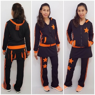 READY Setelan Baju  Senam  Lapangan Rok Hitam Orange Zumba  