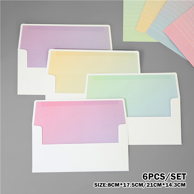 6pcs / Set Amplop 2 / 4 Surat Warna Gradasi Gaya Korea Untuk Kantor / Sekolah