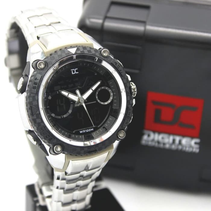 JAM TANGAN PRIA DIGITEC COLLECTION RANTAI ORI ANTI AIR SILVER (GREY)