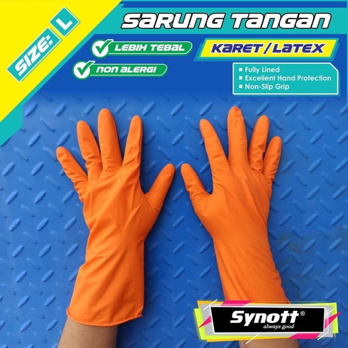 Sarung Tangan Karet Cuci Piring Latex Dotted Synott size L