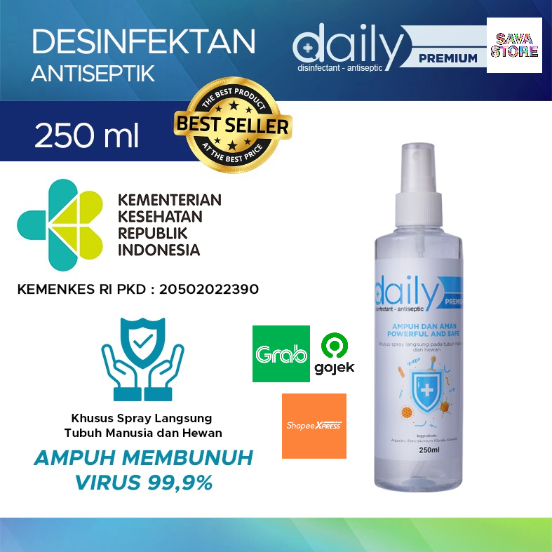 DESINFEKTAN DAILY PREMIUM ANTISEPTIC DISINFECTANT SPRAY 250ML (KEMENKES) ANTI VIRUS BACTERIAL