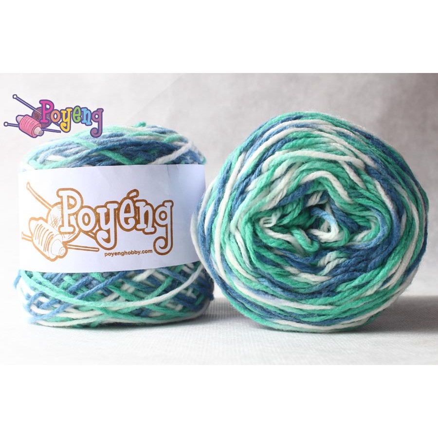 Soft Akrilik Poyeng SA B12 Gradasi Biru Tua-Hijau-Putih | Benang Rajut | Poyeng