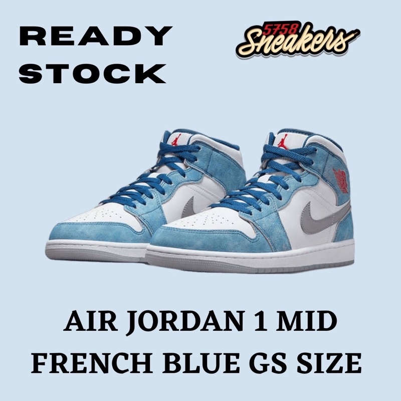 Air Jordan 1 Mid French Blue Fire Red GS