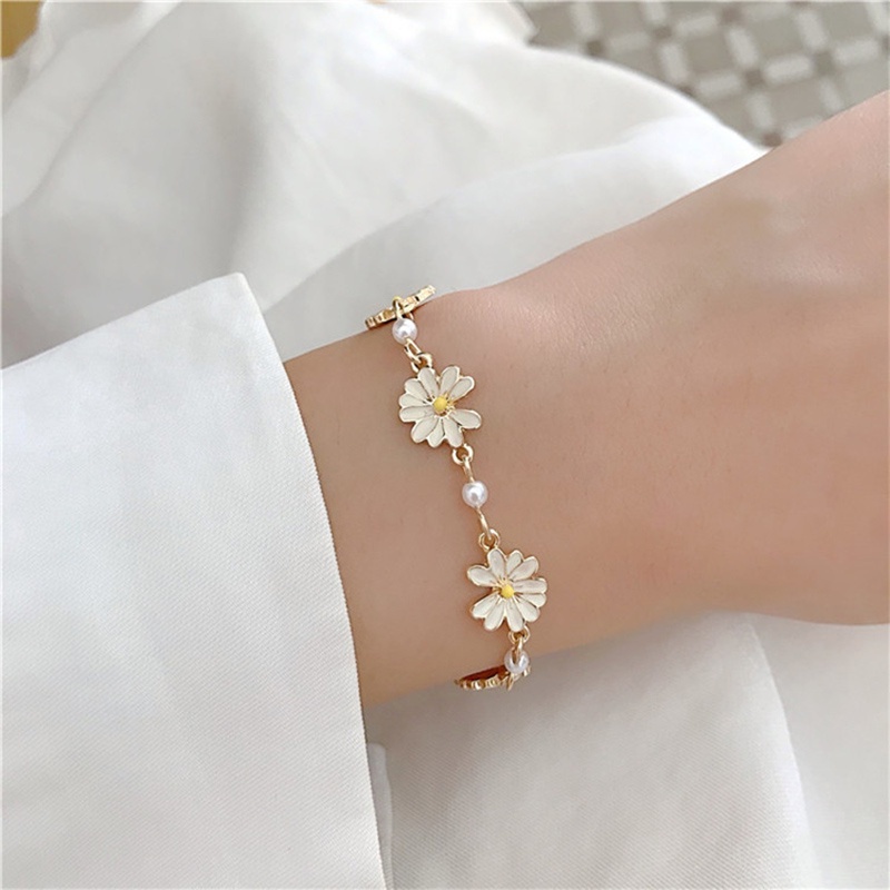 Gelang Desain Bunga Daisy Bahan Alloy Gaya Korea Jepang