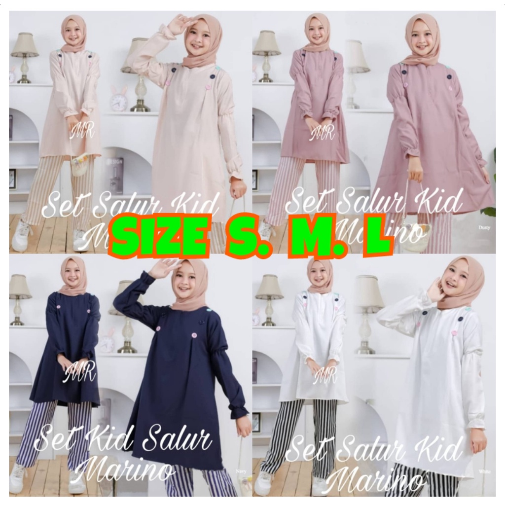 Setelan baju muslim anak SET SALUR KID MARINO set gamis anak remaja tanggung Usia 8 -14 tahun |  pakaian muslimah anak ABG