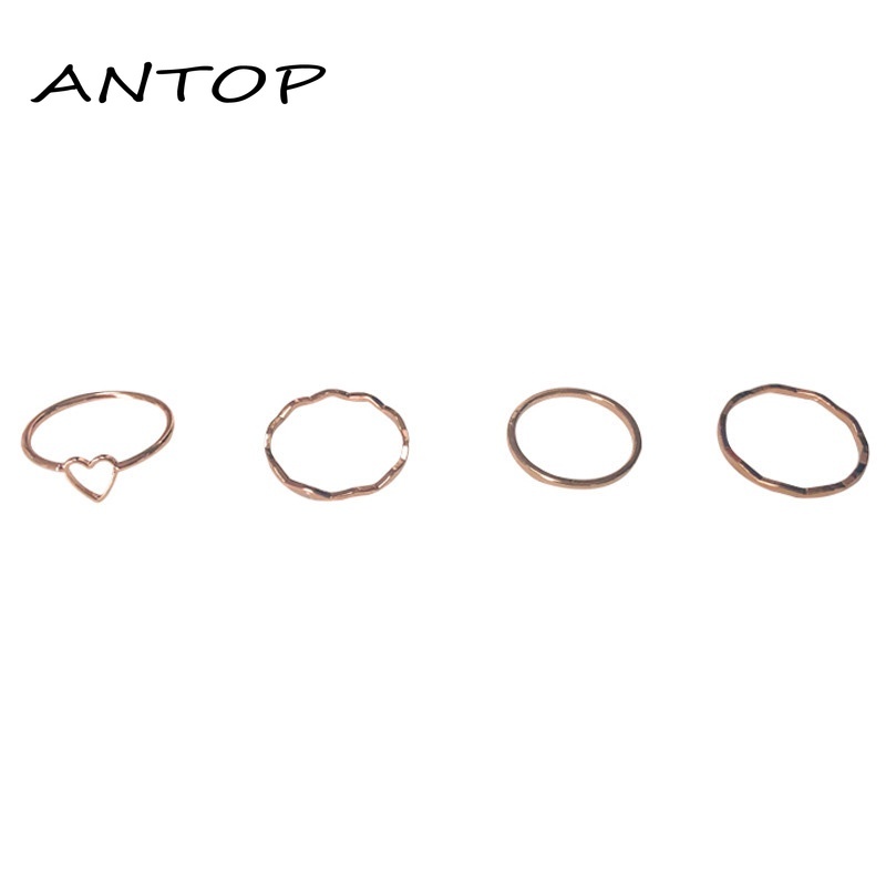 4 Pcs/set Jari Telunjuk Cincin Rose Gold Cincin Set Untuk Wanita Aksesoris Perhiasan Hadiah Natal ANTOP