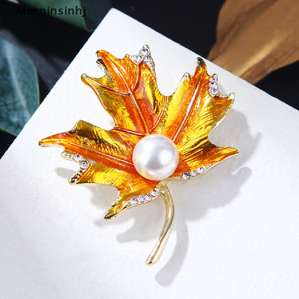 Mornin Maple Leaf Bros Mutiara Klasik Tanaman Bros Pin Wanita Perhiasan Aksesoris id