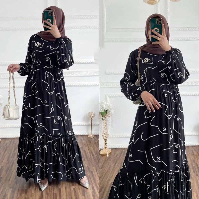 GAMIS MAXI DRESS RAYON PREMIUM LD 100 - 110 HOMEYDRESS BUSUI BAJU GAMIS SERAGAM MOTIF TERBARU V.2-VALDARA DRESS