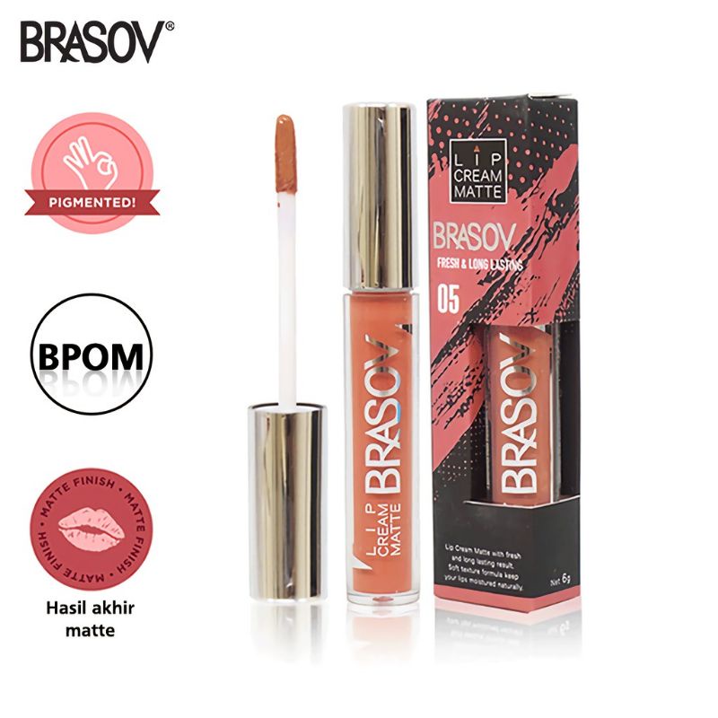 Brasov Lip Cream Matte No. 01 - 06 BPOM Fresh And Long Lasting Lip Cream