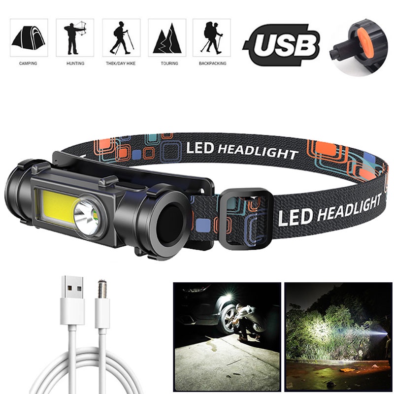 Outdoor LED Head-mounted Strong Light Flashlight With Magnet / USB Rechargeable Waterproof Headlight