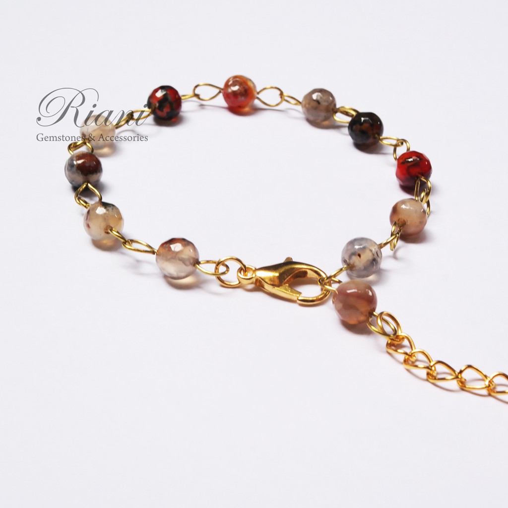 Gelang Wanita Batu Alam Akik Asli Kawat Emas Gold Stainless Steel Modern Original Aksesoris Giok Hia