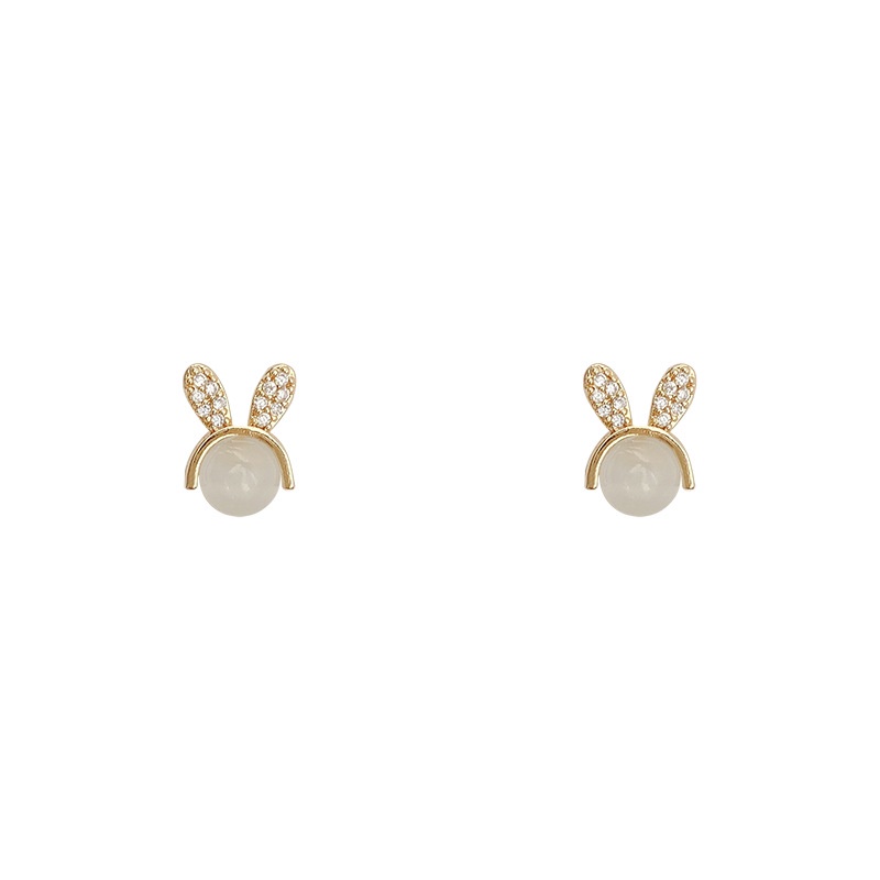Anting Stud Desain Kelinci Mermaid Aksen Mutiara Bahan 925 silver needle