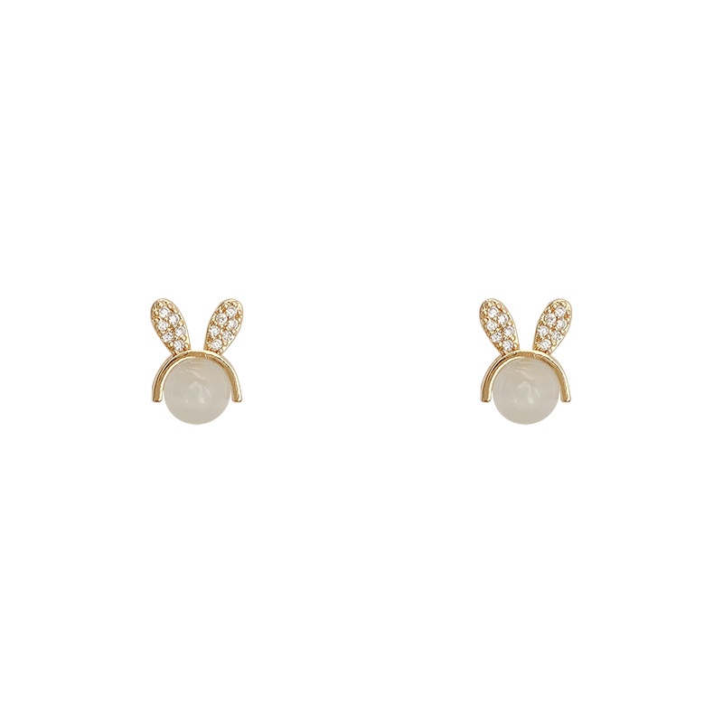 Anting Stud Desain Kelinci Mermaid Aksen Mutiara Bahan 925 silver needle